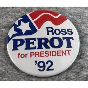 Vintage Ross Perot For President 1992 Political Metal Pinback Button